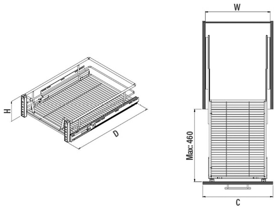 Kapağa Monte Teleskopik Raylı Çekmece 350 mm