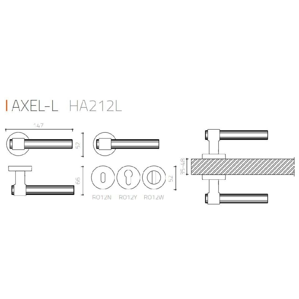 System AXEL-L Rozetli Kapı Kolu Nikel Saten Renk (HA212RO12 NBM-NBM/NB) Oda