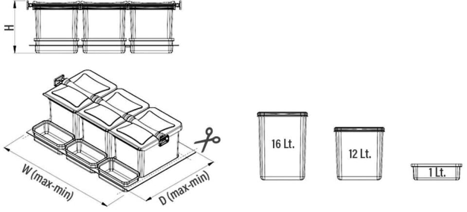 Çekmece İçi Çöp Kovası (Otomatik) 12+12+1+1  Lt