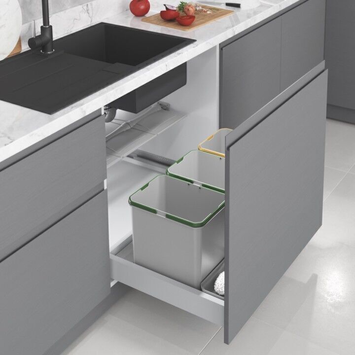 Çekmece İçi Çöp Kovası (Otomatik) 12+12+12+1+1+1  Lt Gri