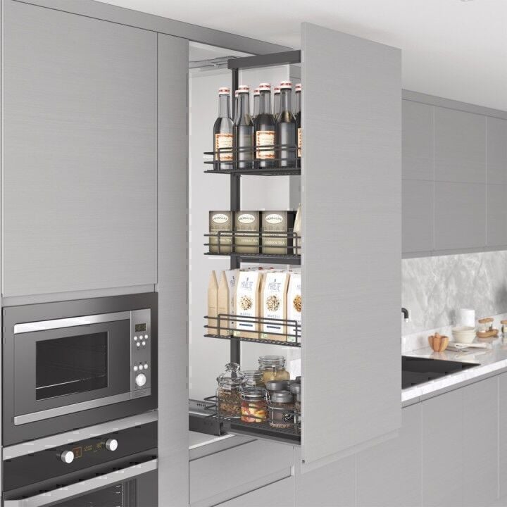 Gizli Raylı Frenli Kiler Tel 1850-2000 mm | 500 mm Kapak Uyumlu Antrasit