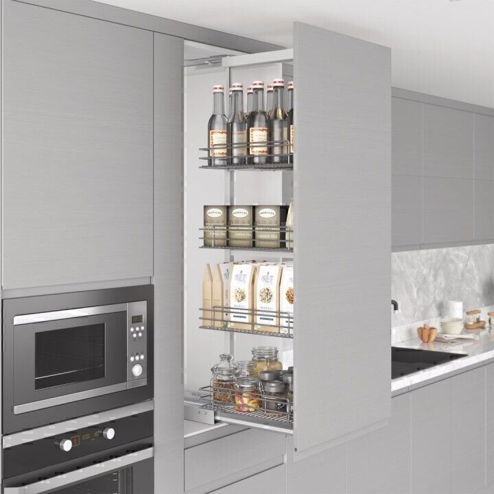 Gizli Raylı Frenli Kiler Tel 1850-2000 mm | 500 mm Kapak Uyumlu Crom