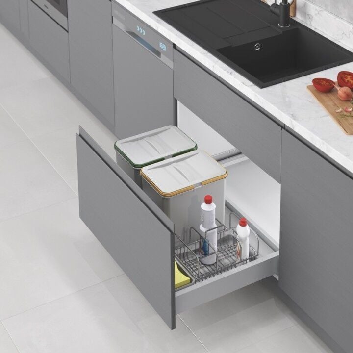 Çekmece İçi Çöp Kovası Taşınabilir Sepetli (Manuel) 12+12+1+1+1 Lt