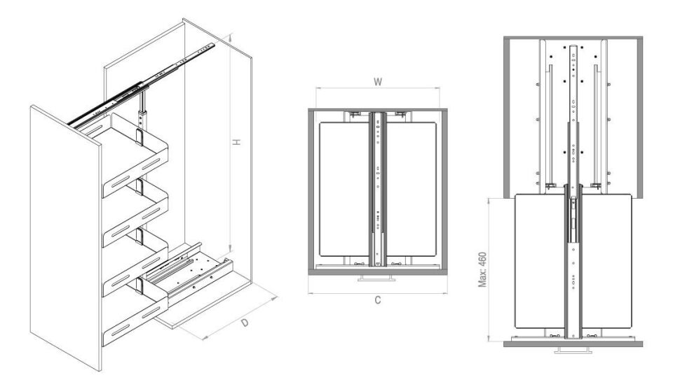 Unique Box Gizli Raylı Frenli Kiler 1250-1400 mm | 350 mm Kapak Uyumlu