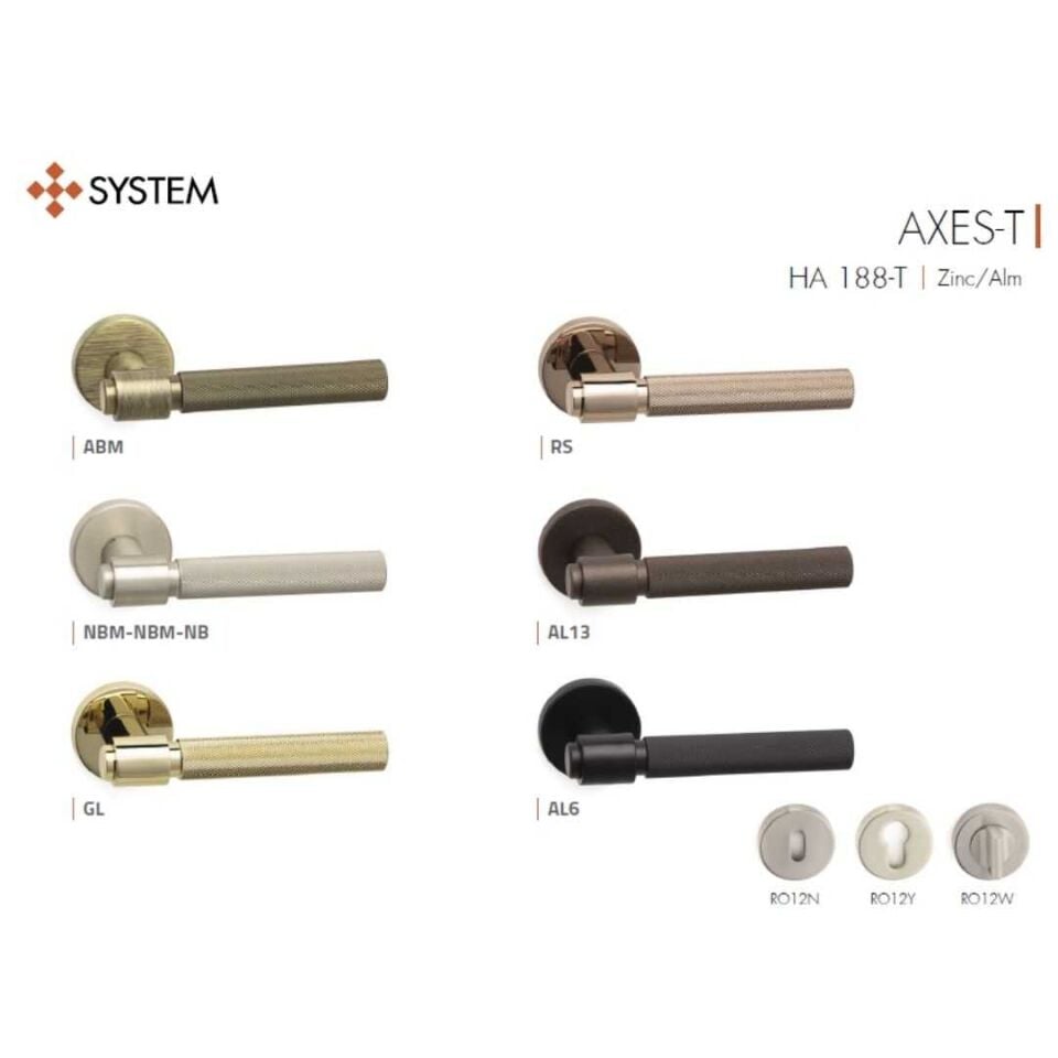 System AXES-T Rozetli Kapı Kolu Nikel Saten Renk (HA188TRO12 NBM-NBM/NB)