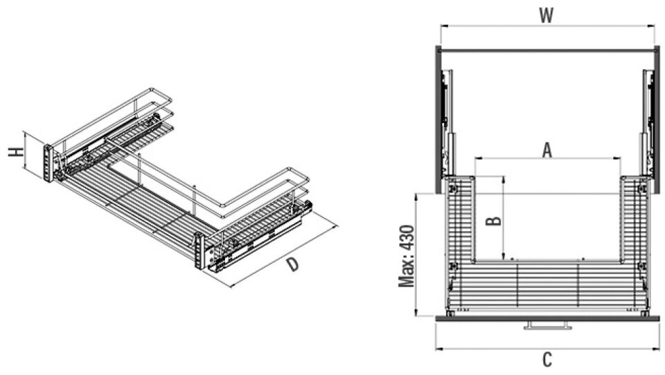 Kapağa Monte Eviye Altı Çift Açılım Gizli Raylı Çekmece 800 mm