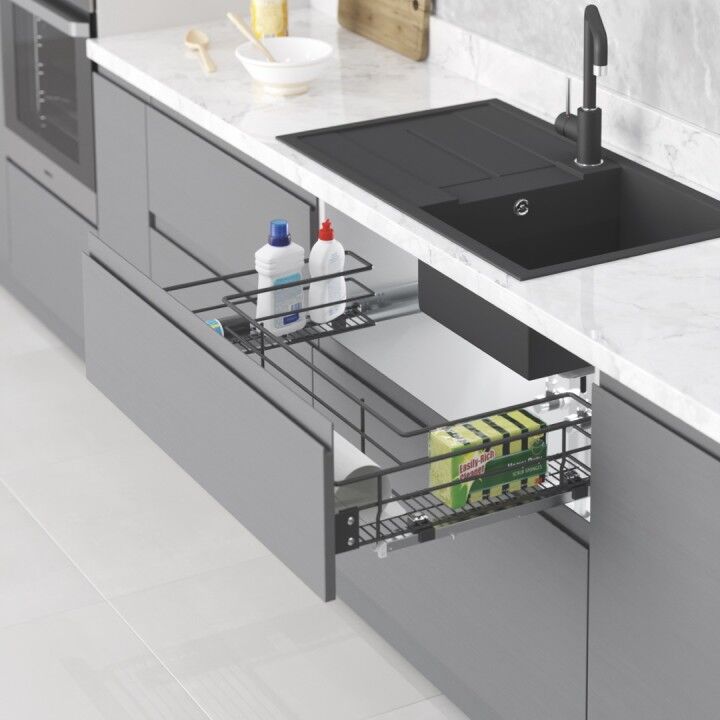 Kapağa Monte Eviye Altı Çift Açılım Gizli Raylı Çekmece 800 mm