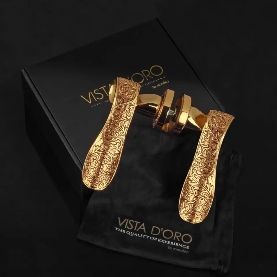 Conchiglia Rozetli Kapı Kolu Rustikli 24 Ayar Altın Kaplama