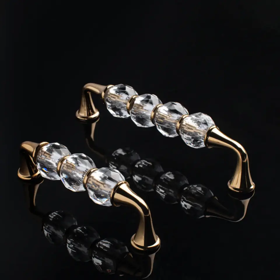 Vista D’oro Bebek Şeffaf Kristalli Çekmece Kulp Altın Renk