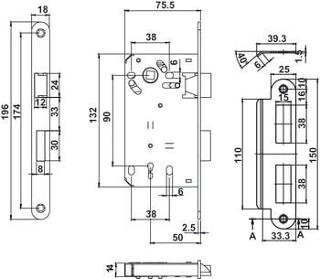 Häfele H50.05 Sessiz Gömme Kapı Kilidi 50 mm Seren Mesafeli