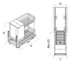 Zemin Bağlantılı Gizli Raylı Tezgah Altı Ekmeklik Ünitesi 300 mm