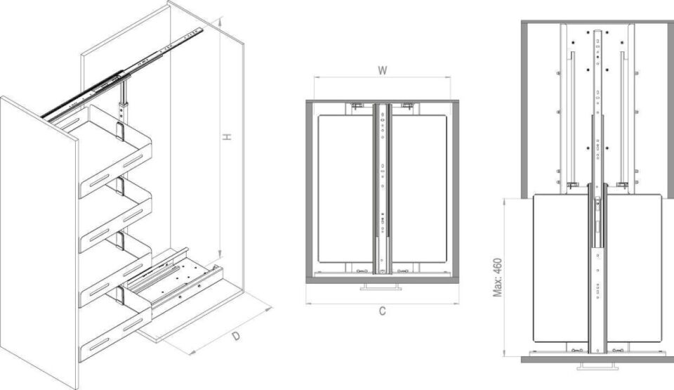 Unique Box Gizli Raylı Frenli Kiler 1550-1700 mm | 500 mm Kapak Uyumlu
