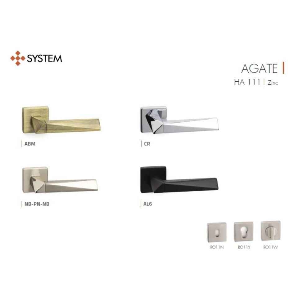 System AGATE Rozetli Kapı Kolu Nikel Saten Renk (HA111RO11 NB-PN/NB)