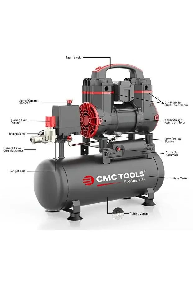 CMC 0910 Sessiz Yağsız Hava Kompresörü 8 Lt