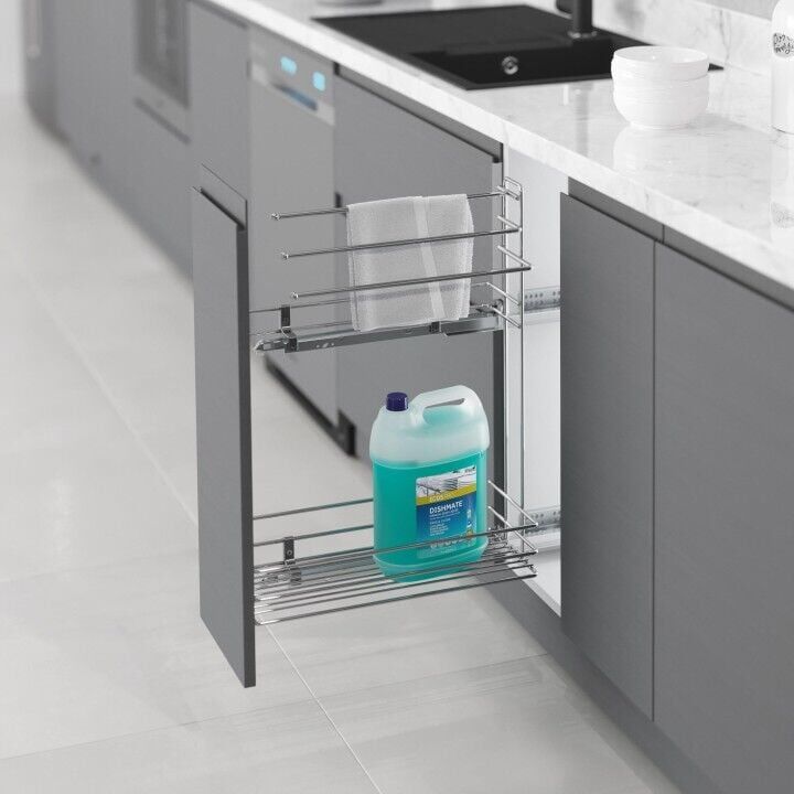 Gizli Raylı Havlu Askılı Deterjanlık (Çift Açılım) Tel 203 mm Sağ Crom