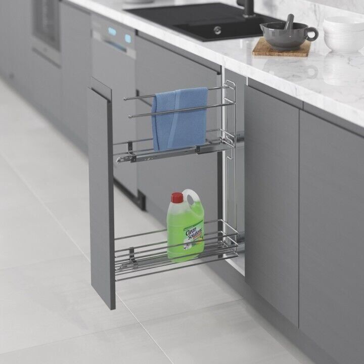 Gizli Raylı Havlu Askılı Deterjanlık (Çift Açılım) Ahşap 151 mm Sağ Crom