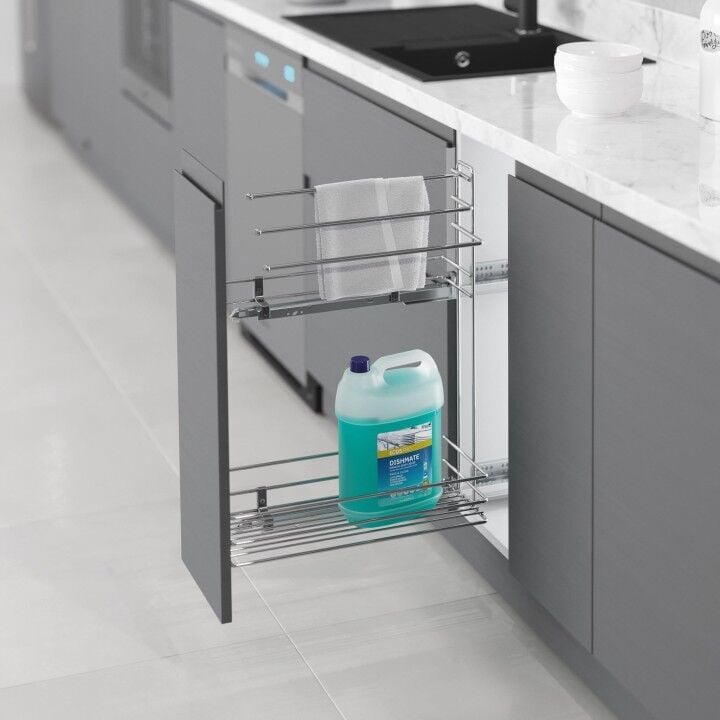 Gizli Raylı Havlu Askılı Deterjanlık (Çift Açılım) Ahşap 203 mm Sağ