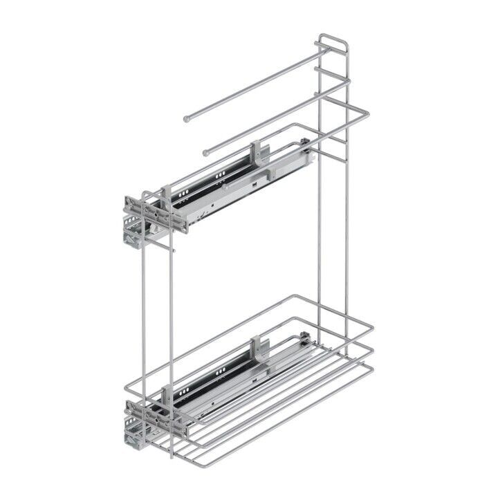Gizli Raylı Havlu Askılı Deterjanlık (Çift Açılım) Ahşap 203 mm Sağ Crom