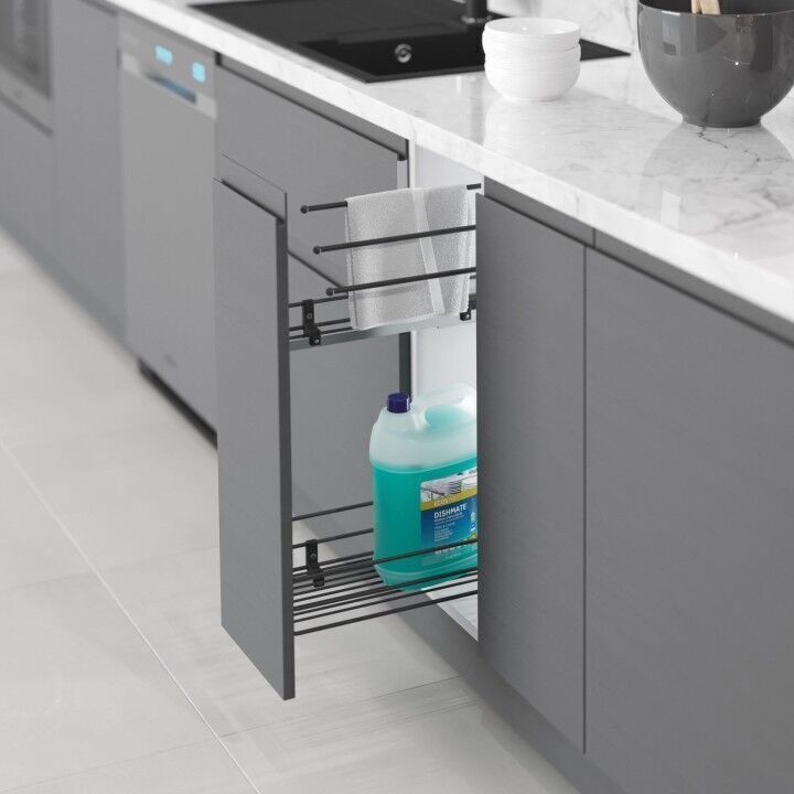 Gizli Raylı Havlu Askılı Deterjanlık (Tek Açılım) Ahşap 203 mm Sağ