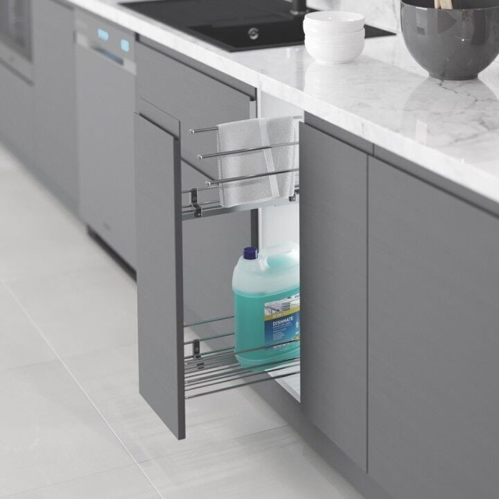 Gizli Raylı Havlu Askılı Deterjanlık (Tek Açılım) Ahşap 203 mm Sağ