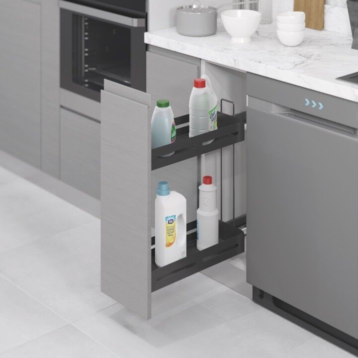 Unique Box Gizli Raylı Deterjanlık (Çift Açılım) 151 mm Sol Antrasit