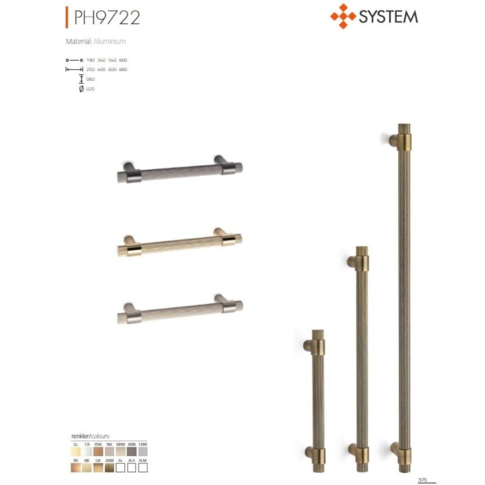 System 9722 Antik Renk Çekme Kapı Kolu (PH9722 ABM-ABM)