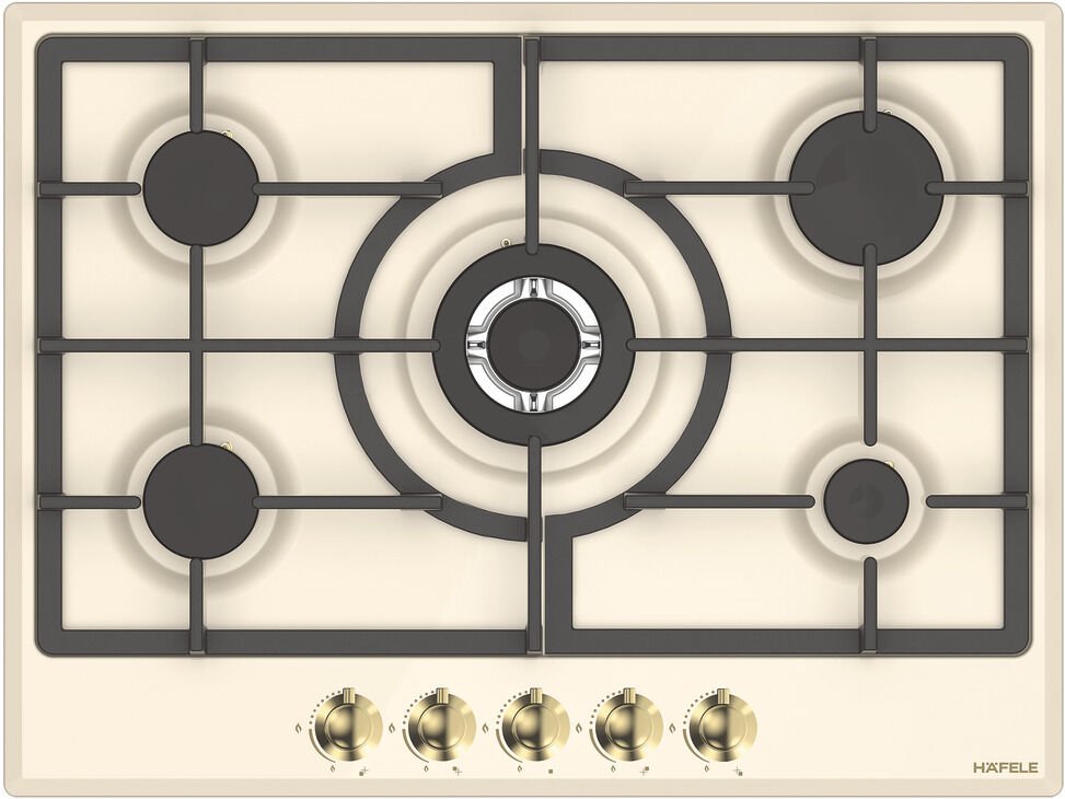 Ankastre Ocak, HÄFELE VINTAGE, 70 cm, Metal, 5 Gözlü, Gazlı, Döküm Izgaralı