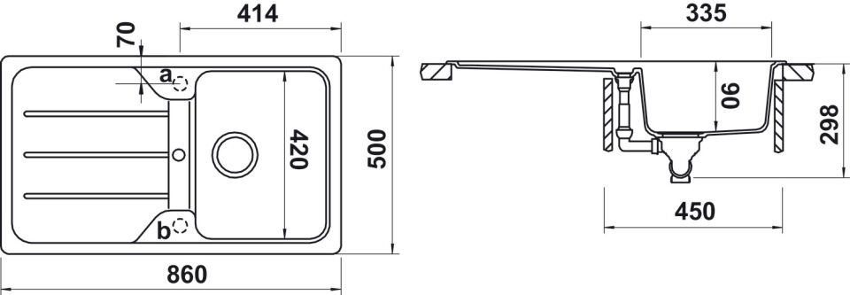 Eviye, HÄFELE ELISA, Granit, Carbon, 1 Gözlü Damlalıklı, 860x500mm