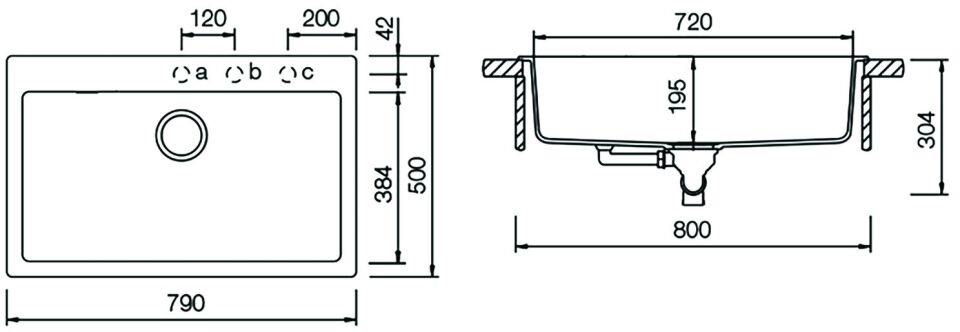 Eviye, HÄFELE LARGE, Granit, Dolomite, 1 Gözlü, Damlalıksız, 790x500mm