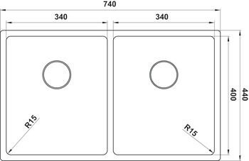 Eviye, HÄFELE NOVARA 07, Paslanmaz Çelik, 2 Gözlü, Damlalıksız, 740x440, Fırçalı