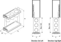 Gizli Raylı Ahşap Tablalı Kepçelik 420 mm Sol