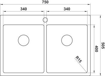 Eviye, HÄFELE NOVARA 13, Paslanmaz Çelik 2 Gözlü, Damlalıksız, 750x505, Fırçalı