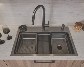 Eviye, HÄFELE FOUNTAIN, Paslanmaz Çelik Eviye ve Armatür Seti 1 Gözlü, Damlalıksız, 800x520mm, Titanyum