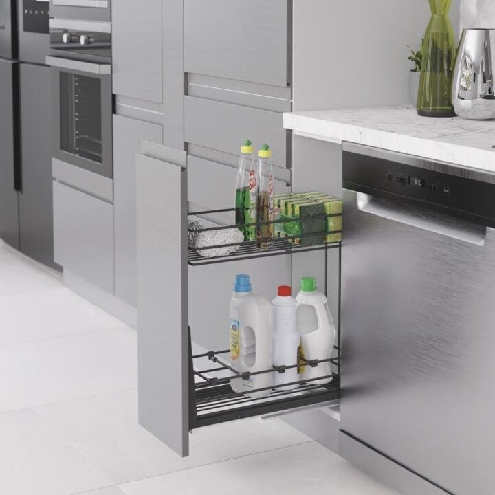 Zemin Bağlantılı Gizli Raylı Tezgah Altı Deterjanlık 250 mm