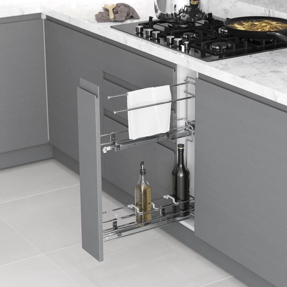 Gizli Raylı Havlu Askılı Şişelik (Çift Açılım) Tel 106 mm Sağ