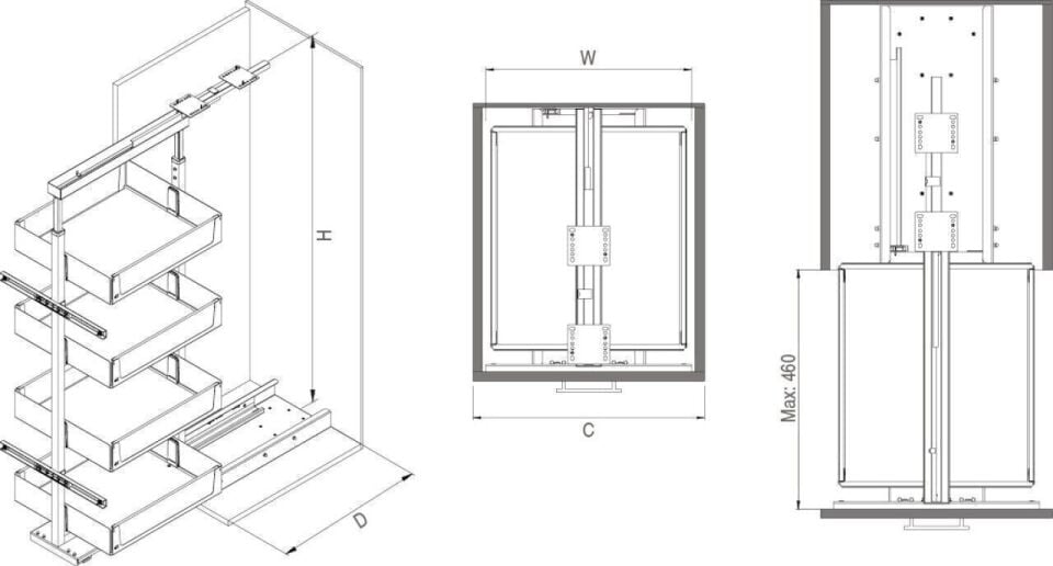 Unique Wood Gizli Raylı Frenli Kiler 1850-2000 mm Antrasit | 300 mm Kapak Uyumlu