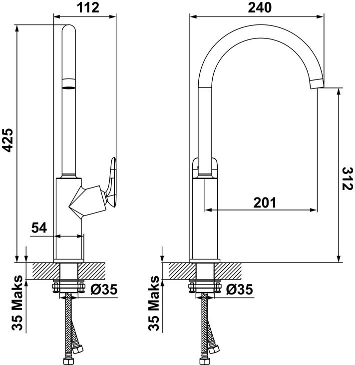 Eviye Bataryası, HÄFELE ZEN, Spiralsiz, Tek Kumanda Kollu Mat Altın