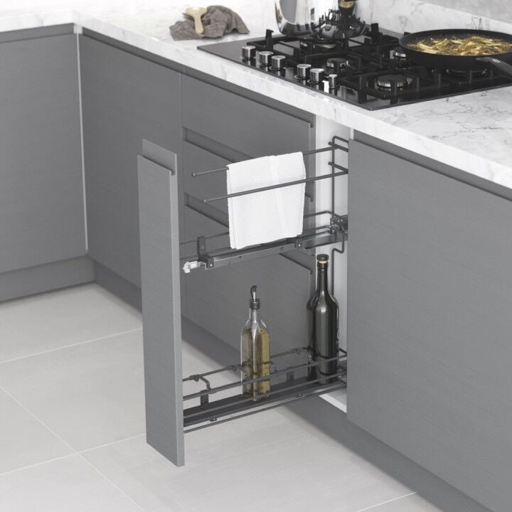 Gizli Raylı Havlu Askılı Şişelik (Çift Açılım) Ahşap 106 mm Sağ