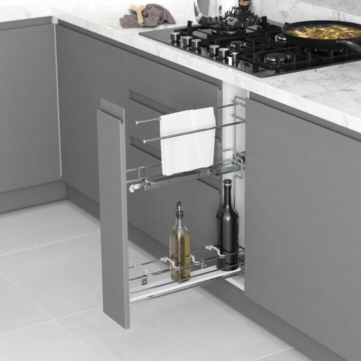 Gizli Raylı Havlu Askılı Şişelik (Çift Açılım) Ahşap 106 mm Sağ