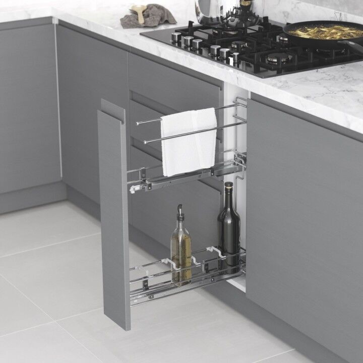 Gizli Raylı Havlu Askılı Şişelik (Çift Açılım) Ahşap 106 mm Sağ Crom