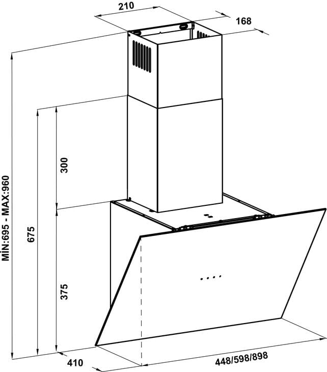 Davlumbaz, HÄFELE VEGA, 45 cm, Duvar Tipi, Eğik Camlı, 300 m3/h Emiş Gücü Siyah