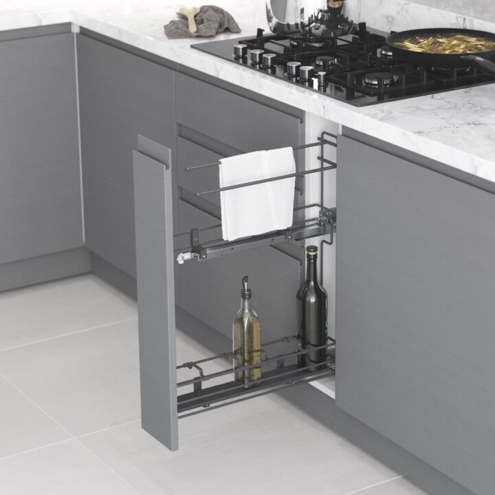 Gizli Raylı Havlu Askılı Şişelik (Çift Açılım) Ahşap 106 mm Sol