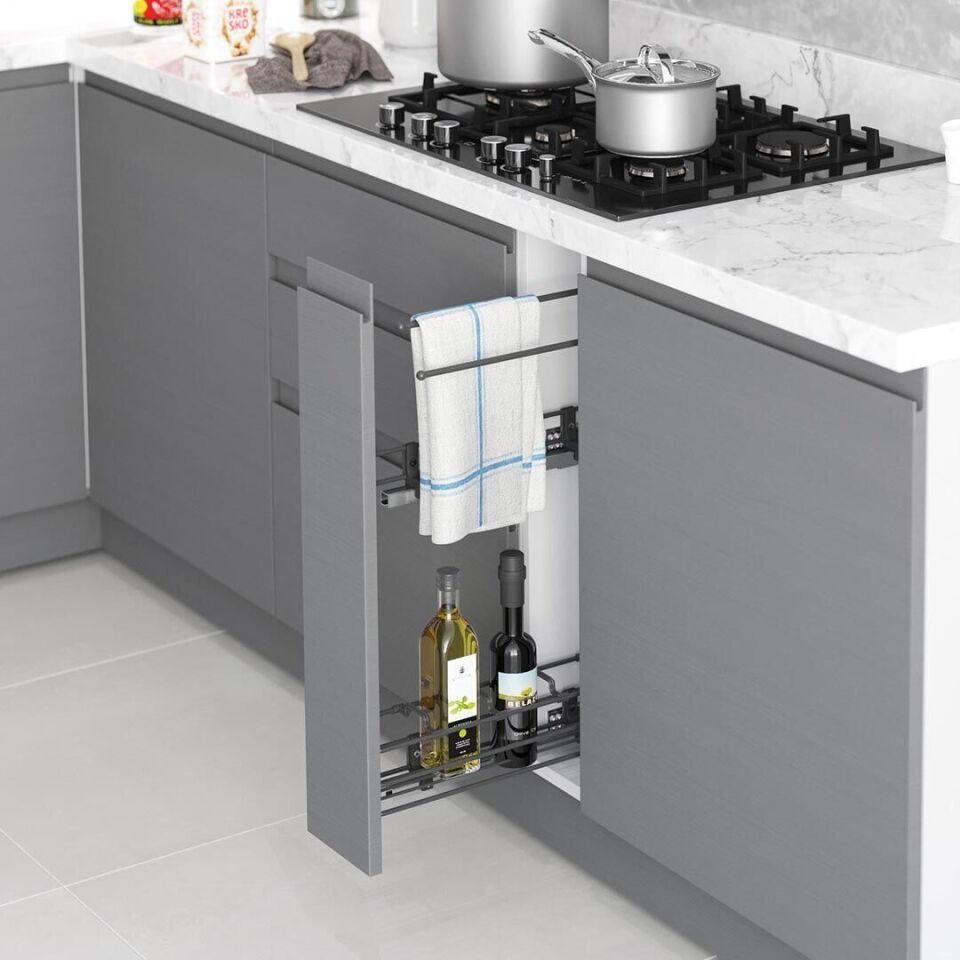 Gizli Raylı Havlu Askılı Şişelik (Tek Açılım) Ahşap 106 mm Sağ