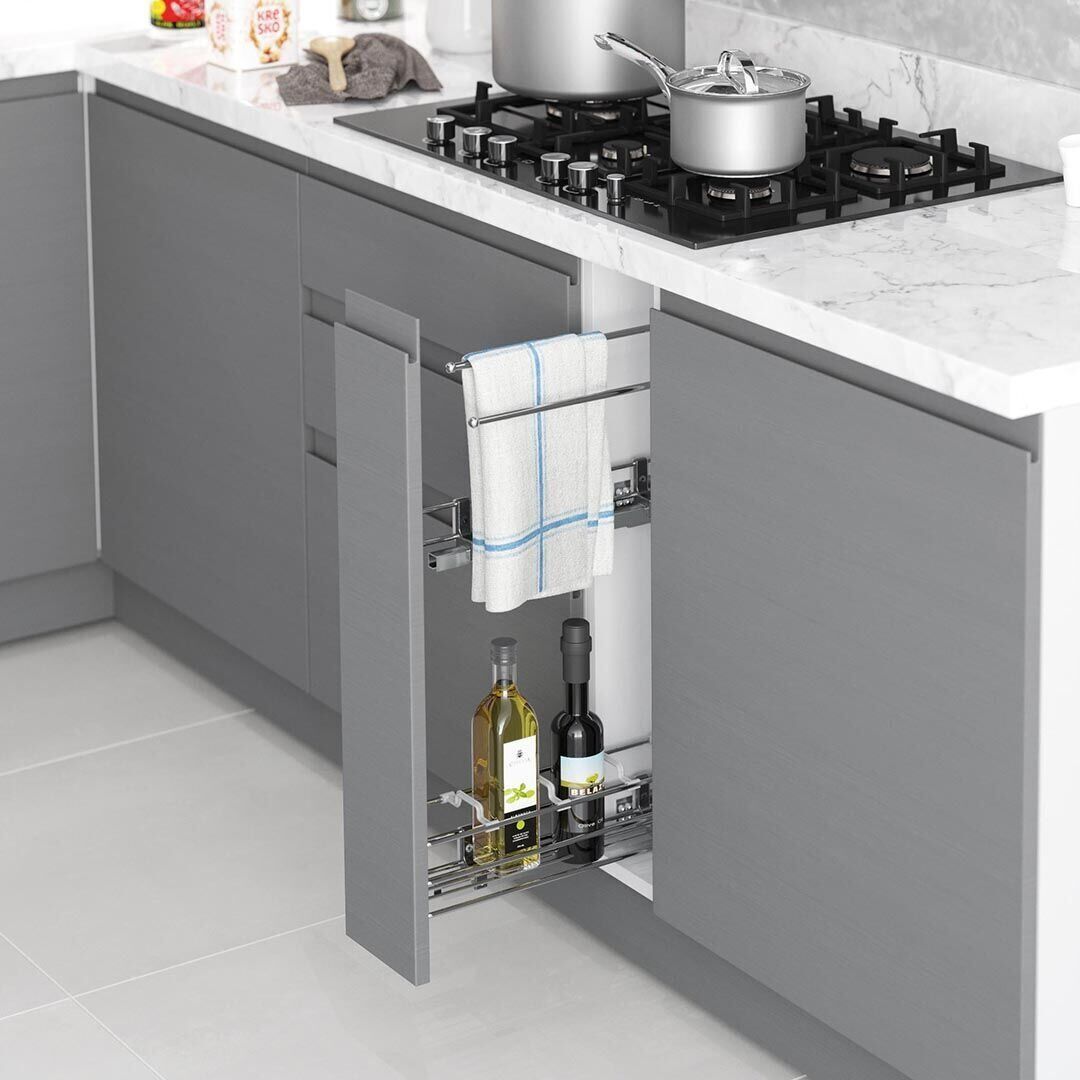 Gizli Raylı Havlu Askılı Şişelik (Tek Açılım) Ahşap 106 mm Sağ