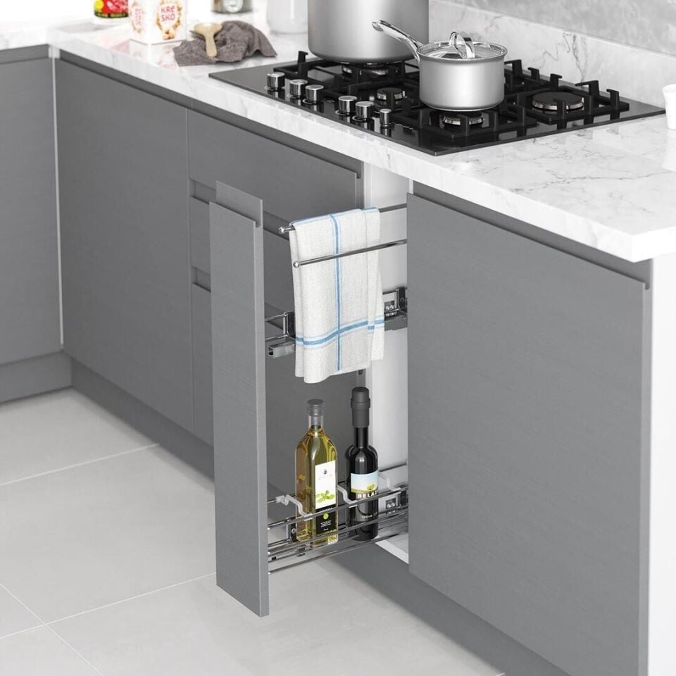 Gizli Raylı Havlu Askılı Şişelik (Tek Açılım) Ahşap 106 mm Sağ