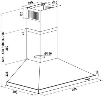 Davlumbaz, HÄFELE SIRIUS, 1000 mm, Piramit Siyah/Inox