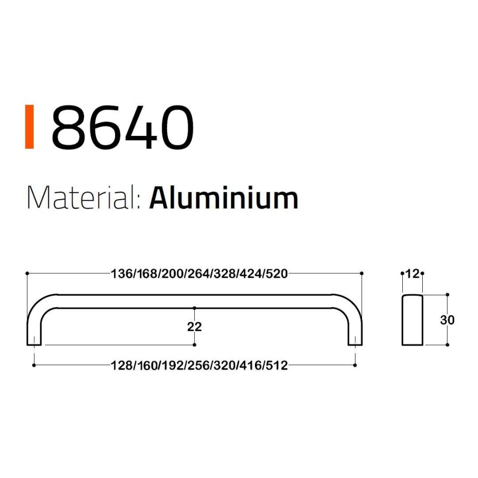 System 8640 Saten Renk Modern Kulp 512 mm (SY8640 0512 NB)