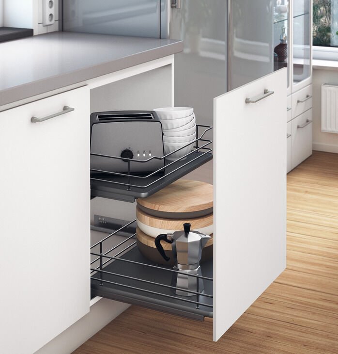 Korkuluklu Taban Ünitesi İç Çekmece Kutusu, Häfele, Tabanlı Antrasit Toz Boyalı, Siyah