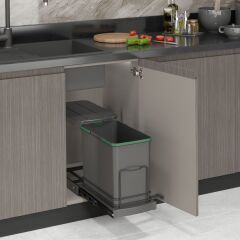 Teleskopik Raylı Plastik Gövde Çöp Kovası 24 Lt. Antrasit