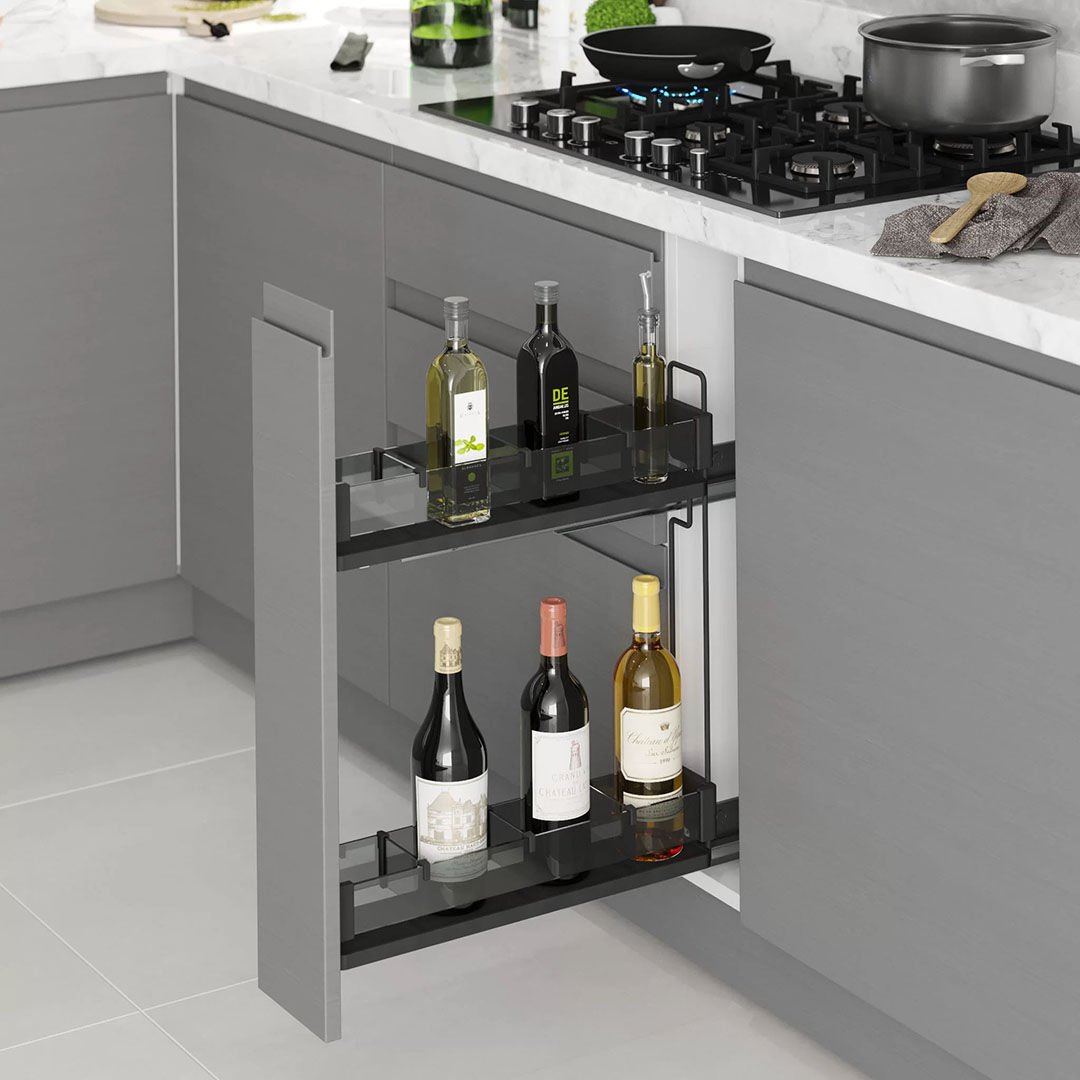 Premium Kaymaz Yüzeyli Ahşap Tablalı Şişelik Çift Açılım Sağ